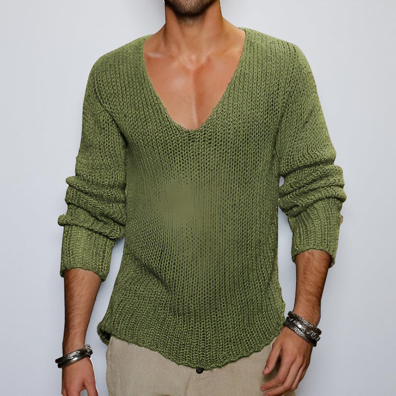 Herren Grobstrickpullover V-Ausschnitt – Langarm Locker
