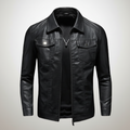 Men's Lapel Leather Biker Jacket 37377631X - Image 1