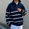 Herren Grobstrickpullover mit Reißverschluss – Oversize Langarm