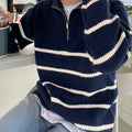 Herren Grobstrickpullover mit Reißverschluss – Oversize Langarm