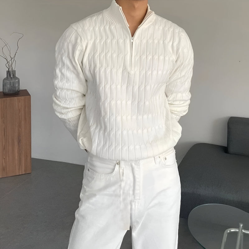 Herren Strickpullover mit Reißverschluss - Langarm Rollkragen