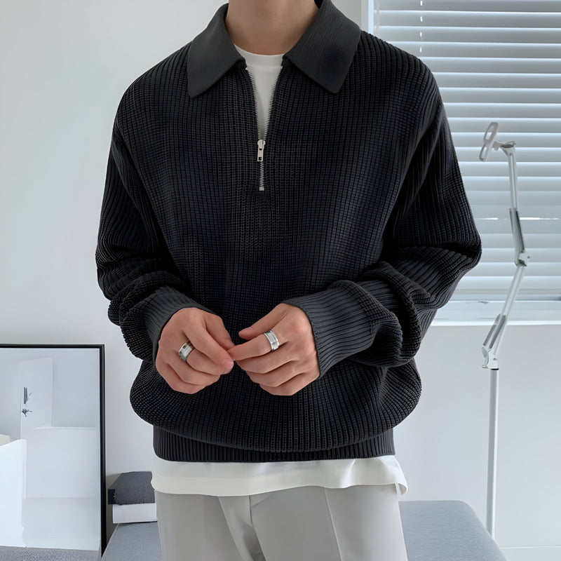 Herren Grobstrick Pullover - Langarm Reißverschluss