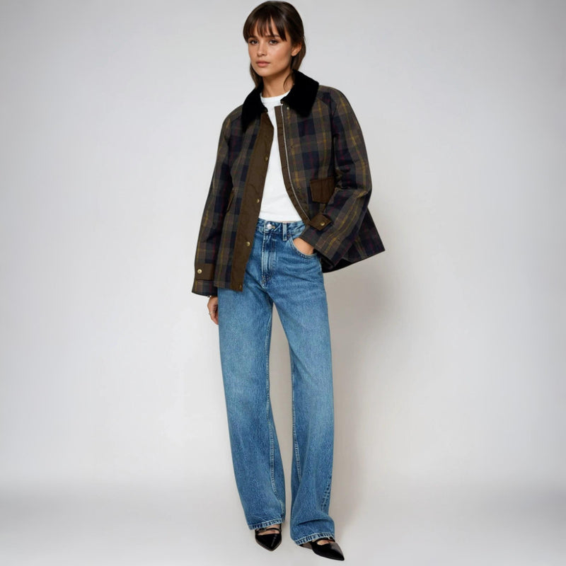 Damen Übergangsjacke Karo Blouson – Leicht Warm