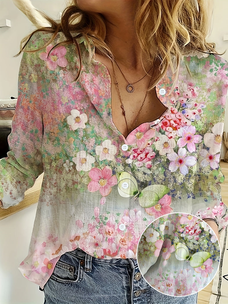 Florale Damenbluse mit Schmetterlingsprint – Elina