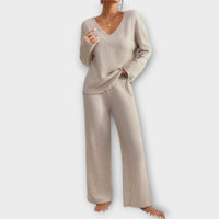 Geripptes Damen Set mit V-Ausschnitt und Komfort – Helena