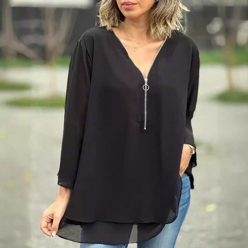 Damen Chiffon Top mit Reißverschluss – Melina
