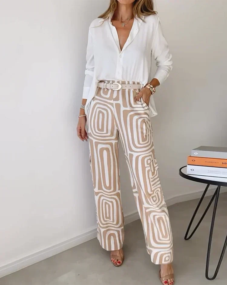 Geometrisches Damen Palazzo Set mit weitem Schnitt – Tabea