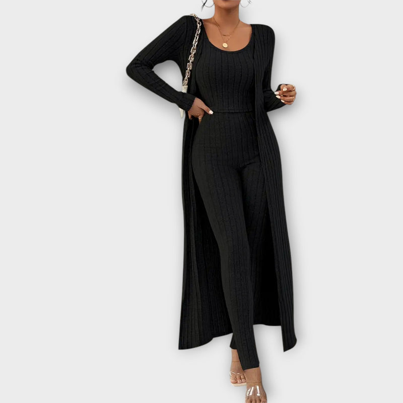 Gestreiftes Damen Set mit Cardigan und Hose – Mia