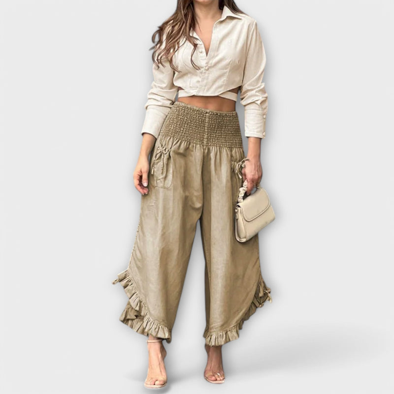 Damen Leinenhose Raffung Elegant Sommerlook – Jayluma
