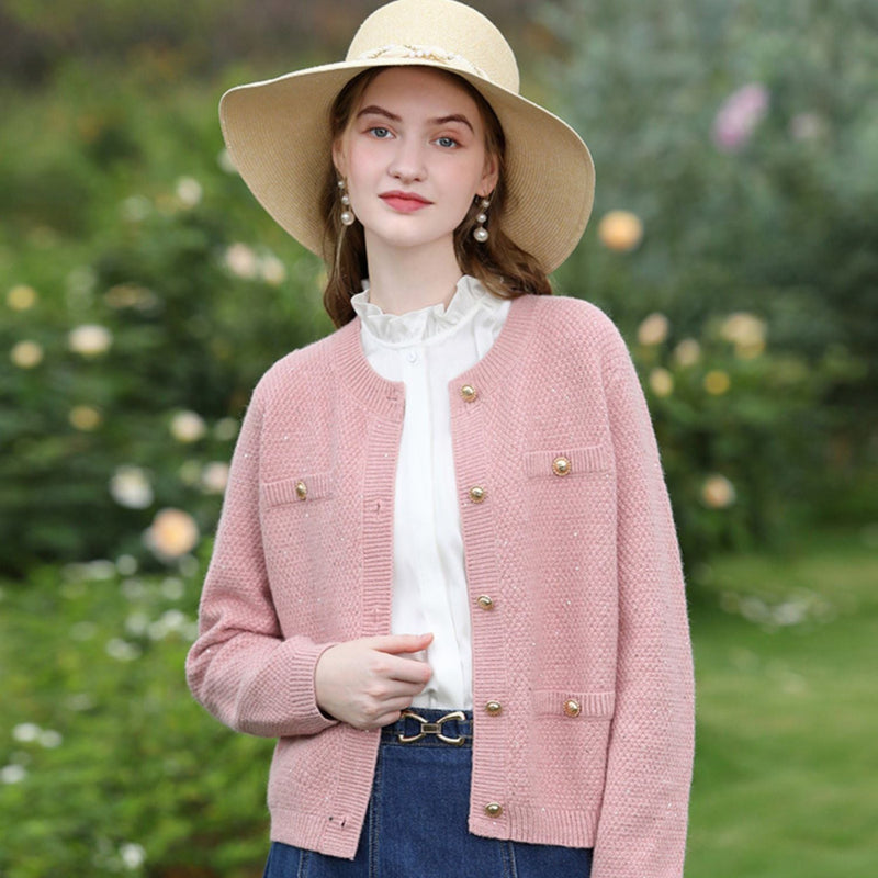 Damen Elegante Strickjacke - Langarm Cardigan Knopfleiste