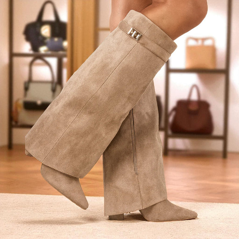 Damen Kniehohe Stiefel Blockabsatz - Elegant Veganleder