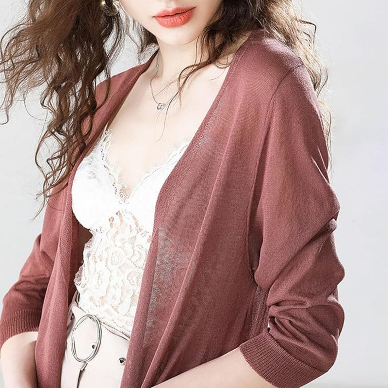 Damen Leichte Strickjacke - Offener Cardigan Langarm