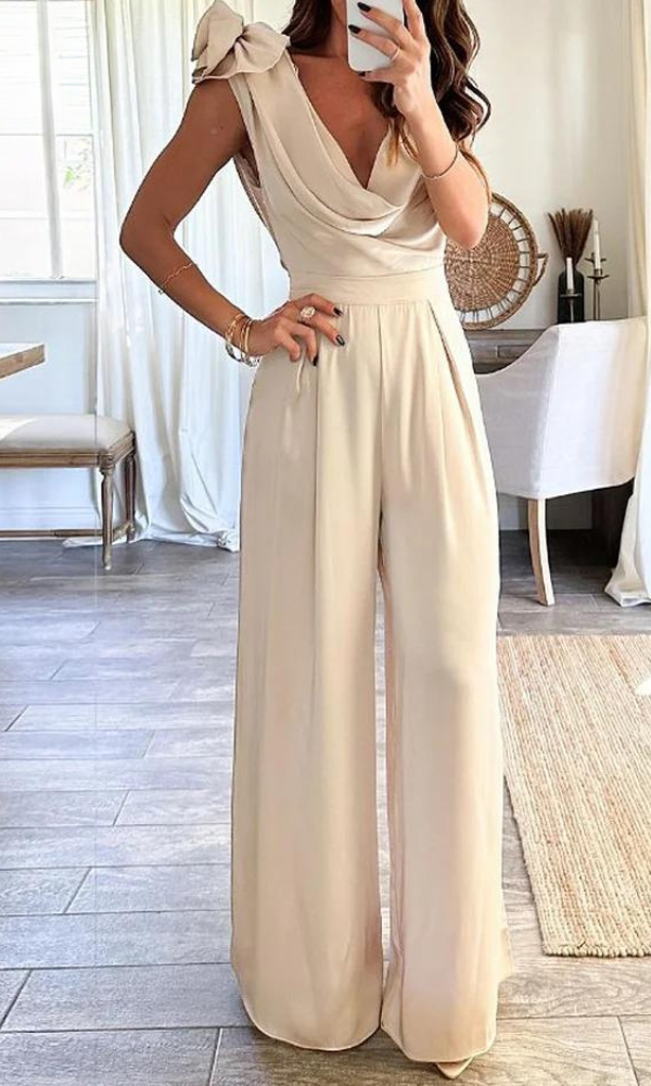 Eleganter Jumpsuit mit Wasserfall-Ausschnitt für Damen – Rosa