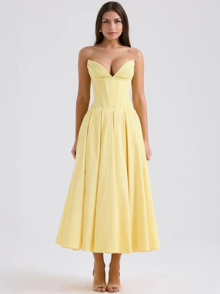 Corsagen Midikleid mit Schwungrock Damen – Camille