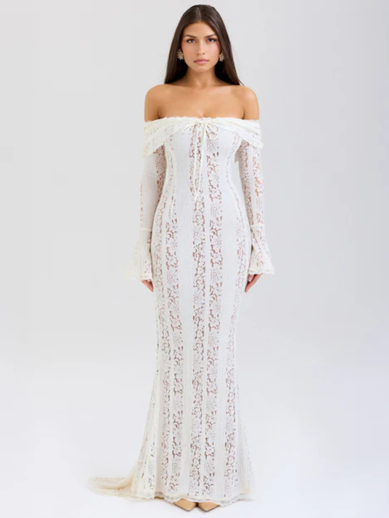 Spitzen Maxikleid mit Off Shoulder Schnitt – Léa
