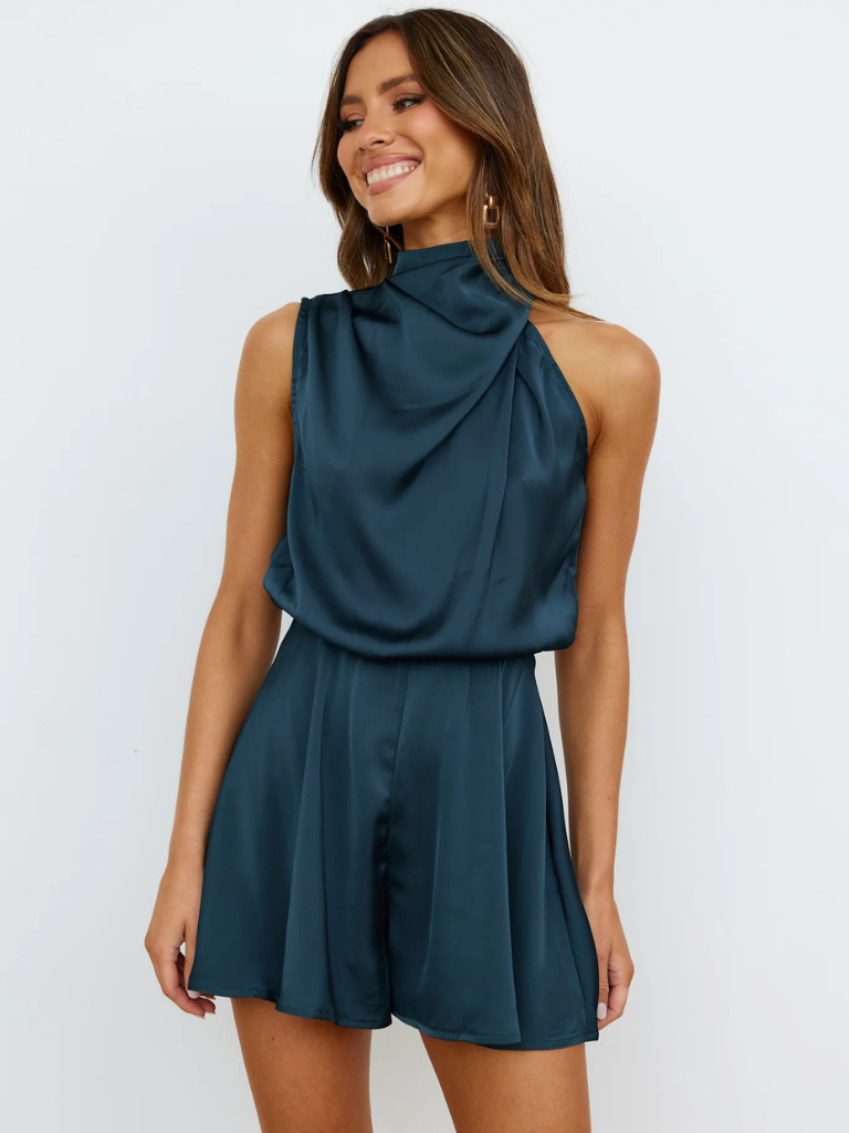 Satin Romper mit Stehkragen Damen – Léonie