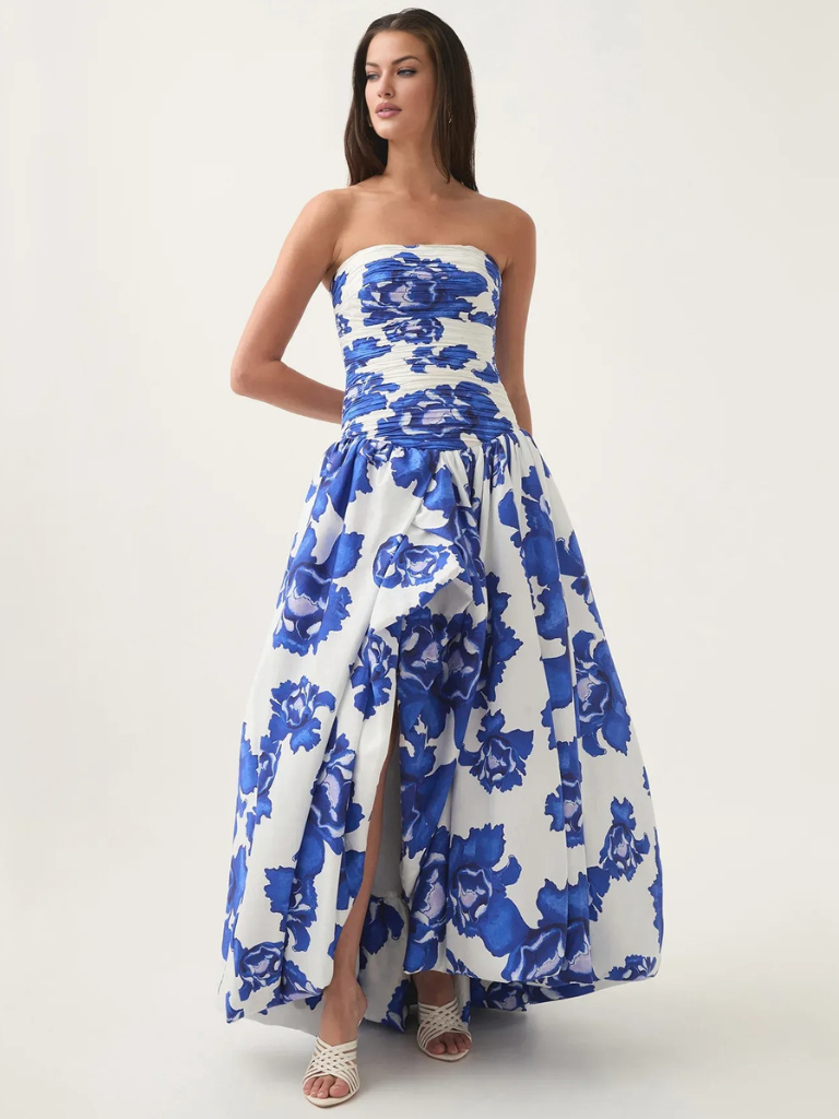 Trägerloses Maxikleid mit Blumendruck Damen – Chiara
