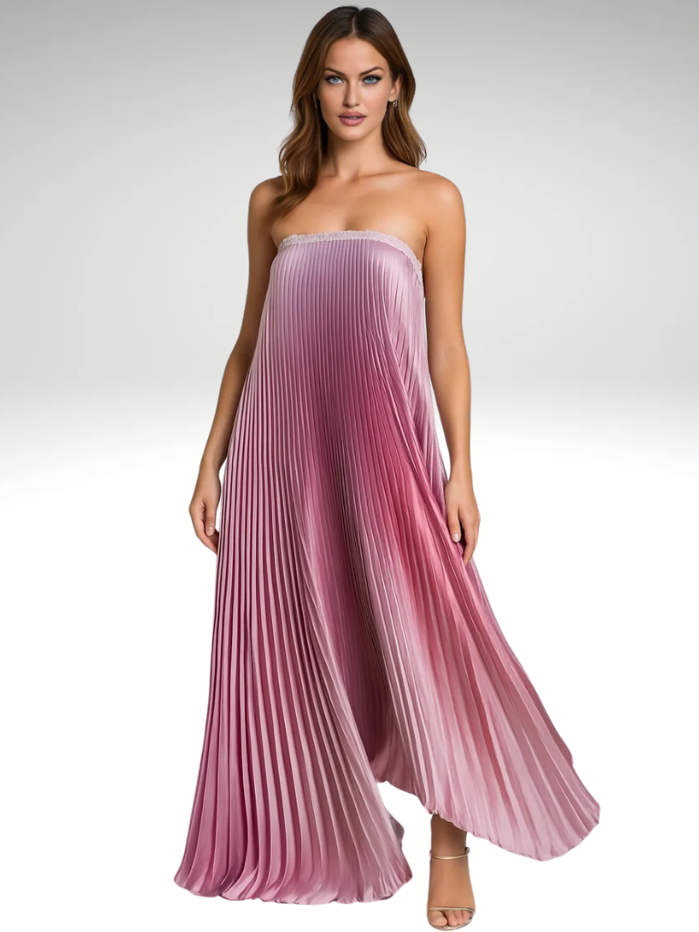Plissiertes Maxikleid trägerlos in Rosétönen – Amélie