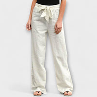 Damen Leinenhose Locker Elegant Sommerfarben Look – Loreava