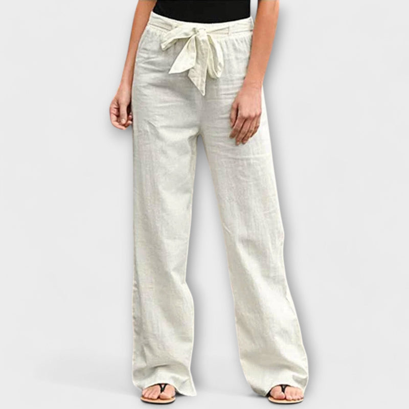 Damen Leinenhose Locker Elegant Sommerfarben Look – Loreava