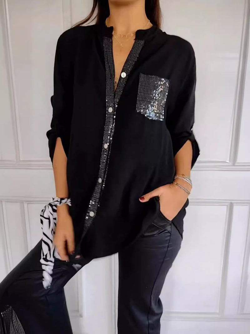 Glamour Damenbluse mit Paillettenbesatz – Liana