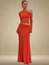 Zweiteiler mit One Shoulder Top und Maxirock – Aurevia