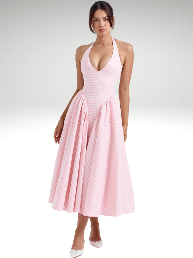 Gingham Midikleid mit Halterneck Schnitt – Chloé