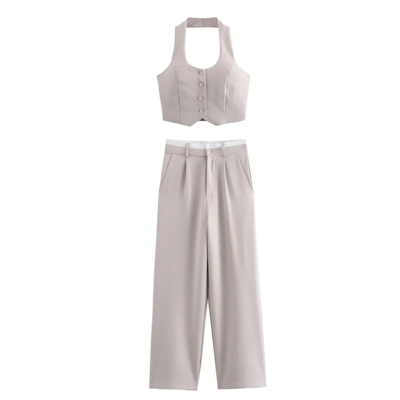 Damen Anzug Set Weste Hose Einfarbig Elegant Business – Maylina