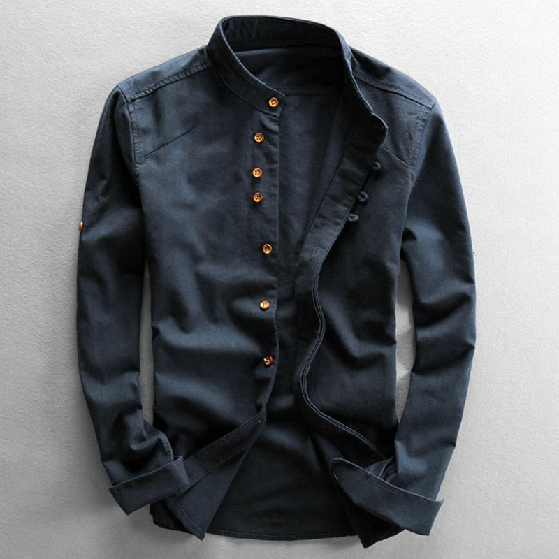 Herrenhemd Japanisch Leinen Baumwolle Elegant – Takahiro