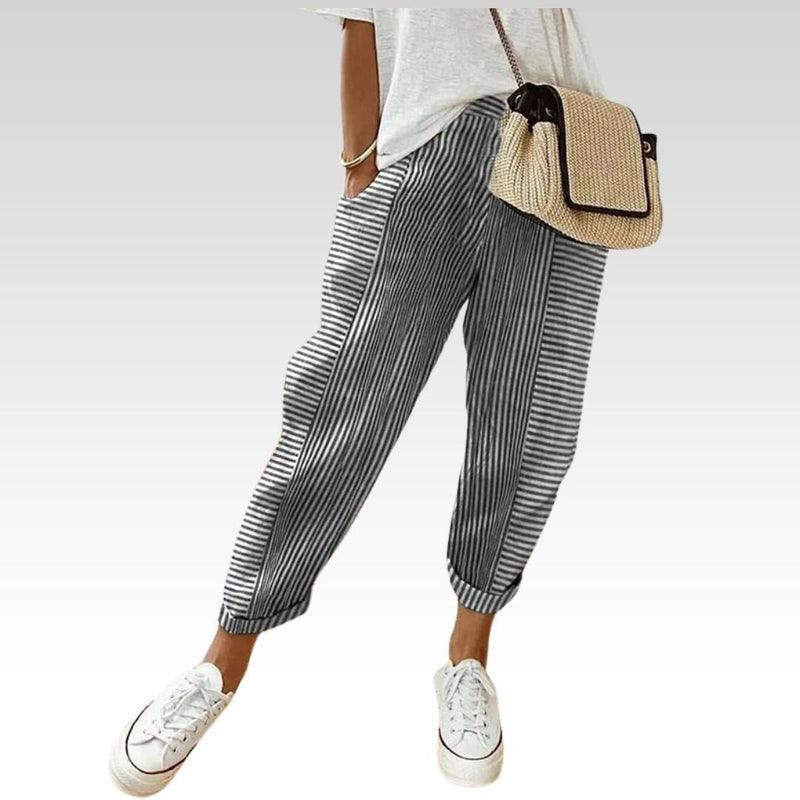 Damen Hose Leinen Streifen Elegant Sommerlook – Amira