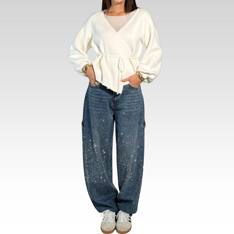 Damen Jeans Elegant Glitzer Bequem Figurbetont – Elani