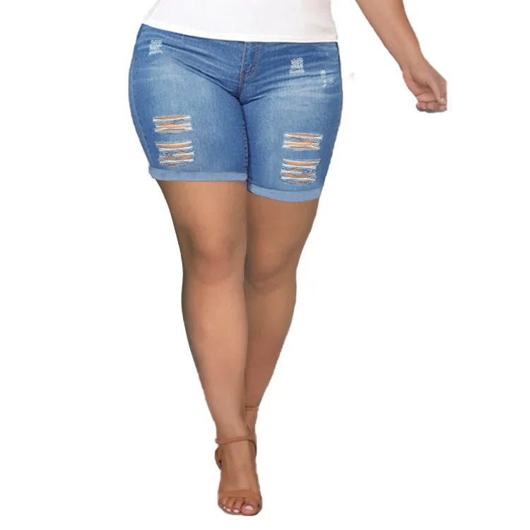 Hochtaillierte Curvy-Denim-Shorts mit Rissen – Clara