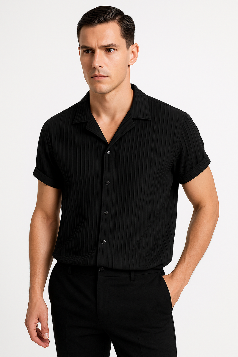 Gestreiftes Herren-Sommerhemd mit Cuban-Kragen – Livaro