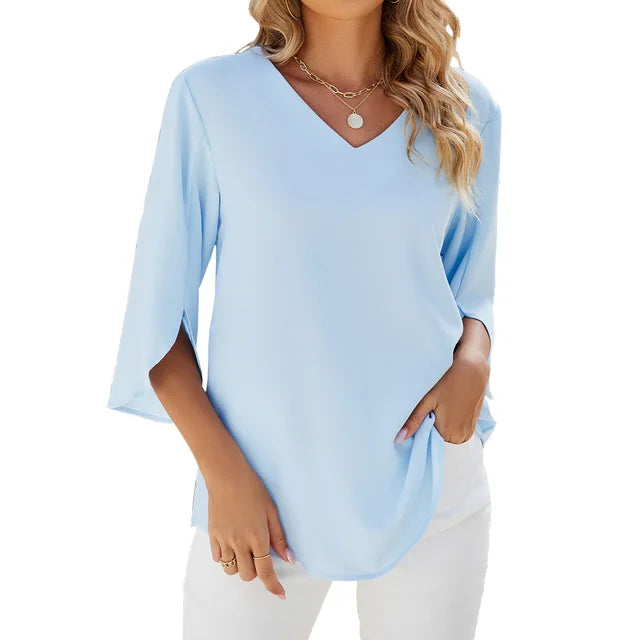 Damen Bluse V-Ausschnitt luftig bequem – Lea