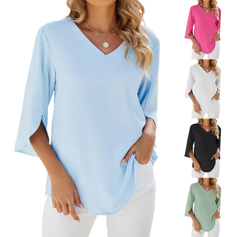Damen Sommerbluse V-Ausschnitt Locker Leicht – Amira