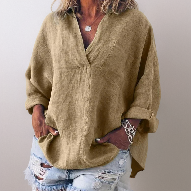 Langarmshirt Damen V-Ausschnitt locker & weich – Clara