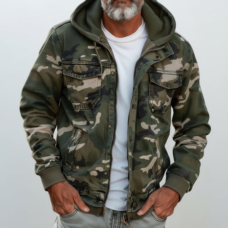 Herren Übergangsjacke Camouflage – Leicht mit Kapuze