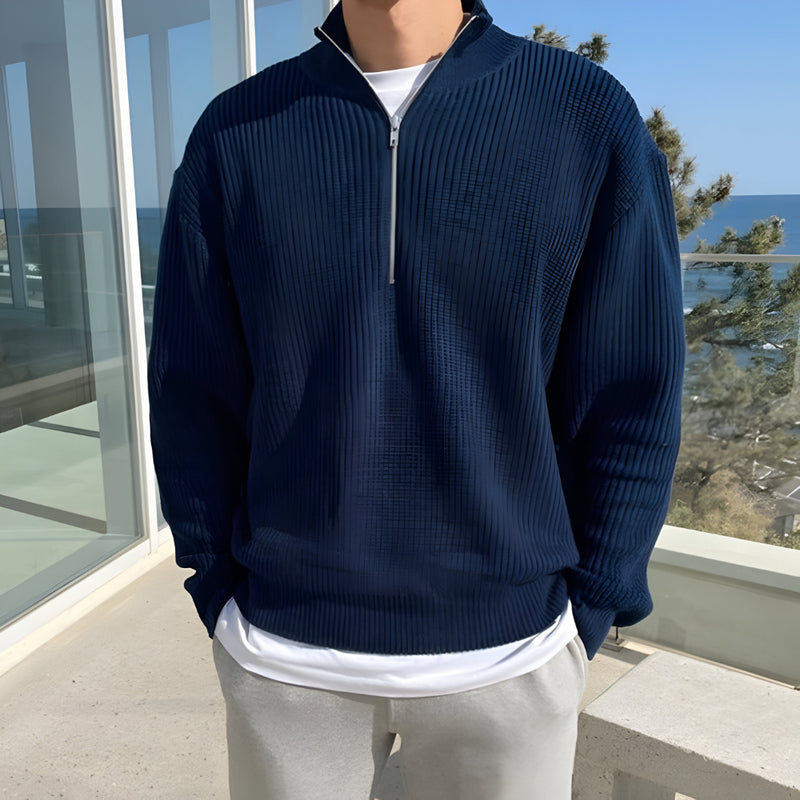 Herren Grobstrick Pullover - Half Zip Langarm