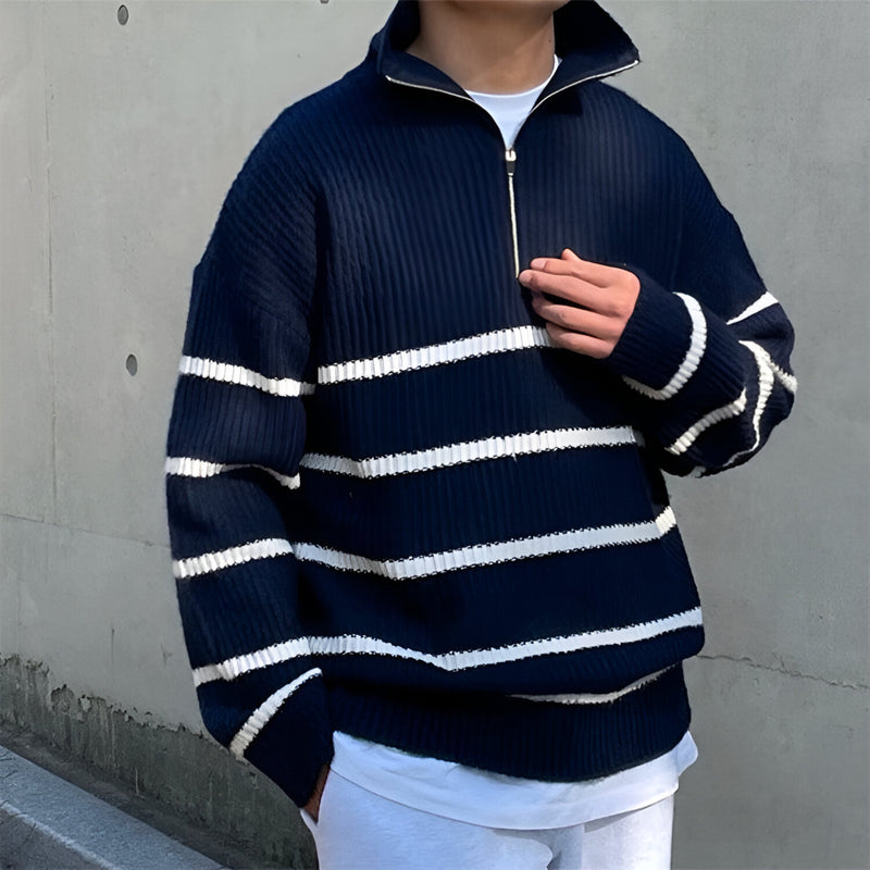 Herren Grobstrickpullover mit Reißverschluss – Oversize Langarm