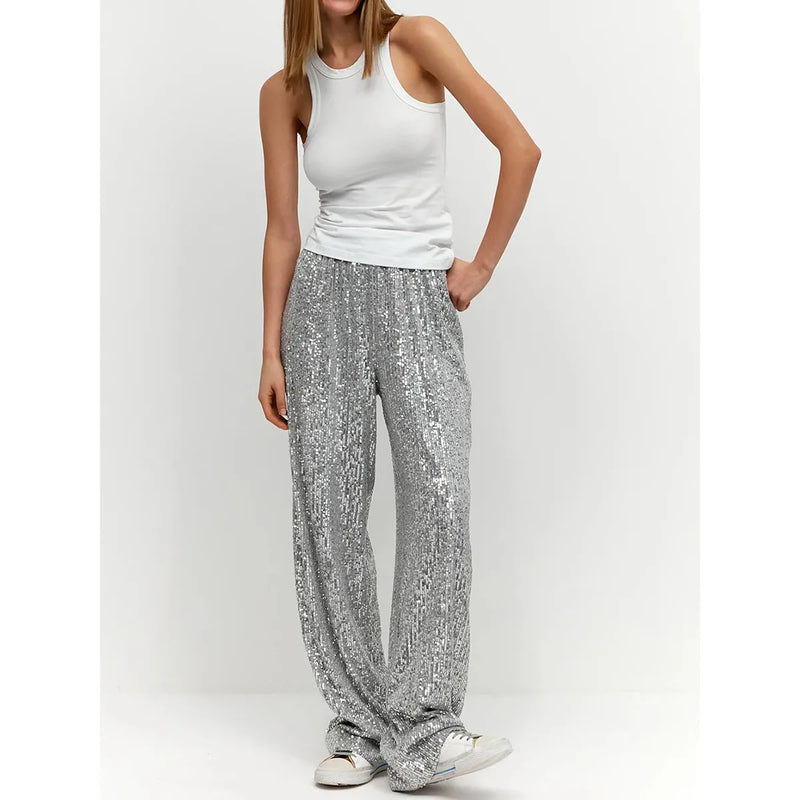 Glamouröse Damen-Paillettenhose mit seidigem Finish – Valentina