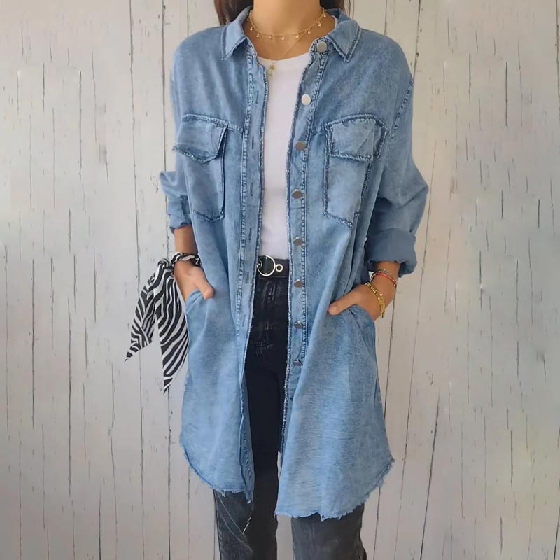 Oversized Damen Denim Hemd mit Taschen – Liv