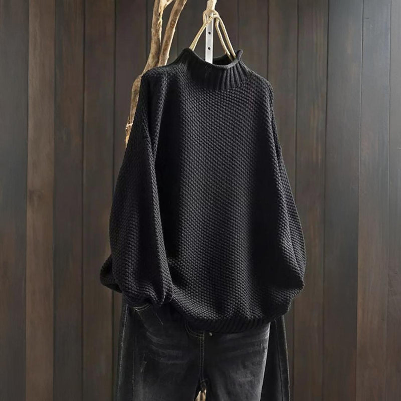 Damen Oversize Strickpullover - Warmer Rollkragen Lang